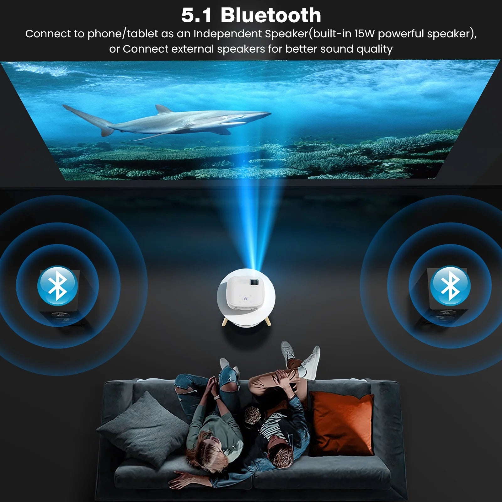 4K Support Portable Projector with Wifi and Bluetooth Mini Projector with Speaker FHD Native 1080P Projectors for Outdoor Movies Home Theater