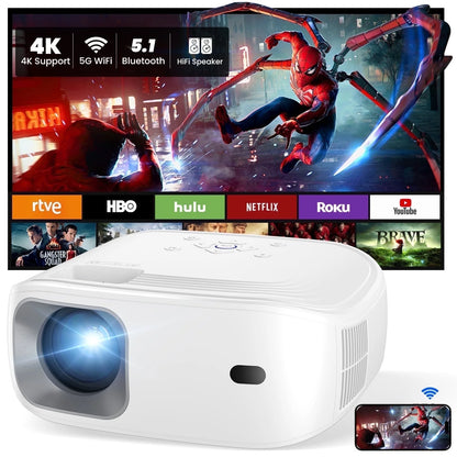 4K Support Portable Projector with Wifi and Bluetooth Mini Projector with Speaker FHD Native 1080P Projectors for Outdoor Movies Home Theater